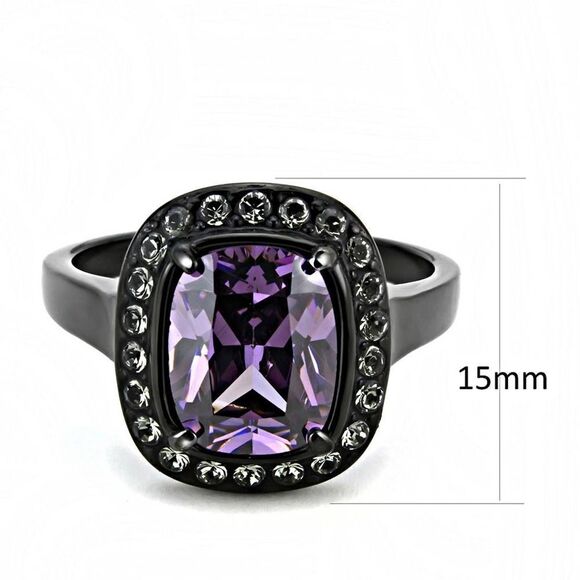 Stainless Steel Amethyst black ion plating AAA CZ Ring Size 8 - Picture 3 of 5